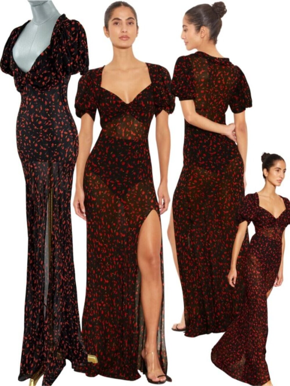 🆕 RAT & BOA 🧿 NWOT Magnolia Floral Dress, Red & Black, Semi-Sheer - Sz XS US 2